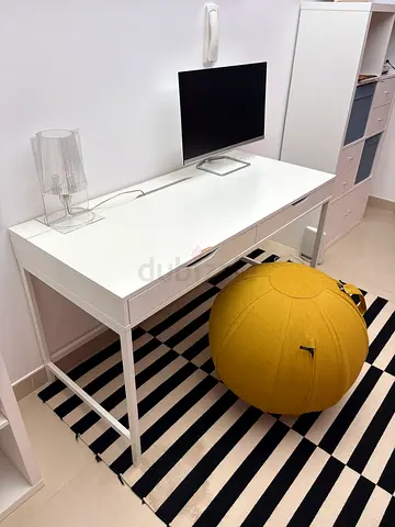 White L-shaped Office Desk with Storage and Monitor Stand size 120x60 H73
