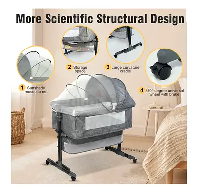 3-in-1 Adjustable Baby Crib / Bedside Sleeper / Cradle - Grey - Urgent Sale