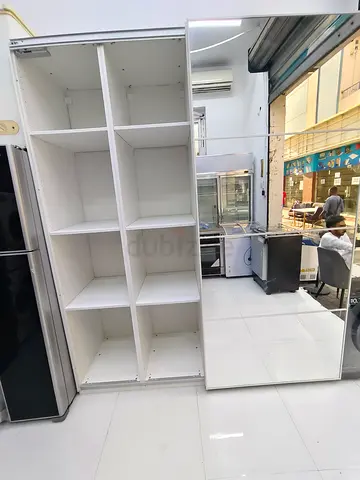 White Sliding Wardrobe with Mirror and 8 Compartments - Good Condition