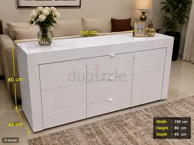 White Glossy Sideboard Console Cabinet - 190x80x45 cm