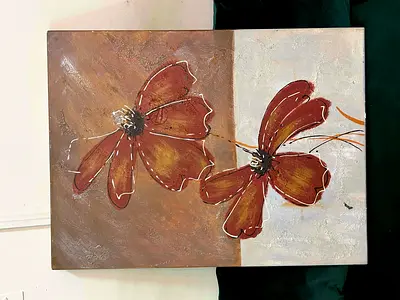 Hand-painted Floral Canvas Painting - Pair of Brown Flowers 80 x 60 cm