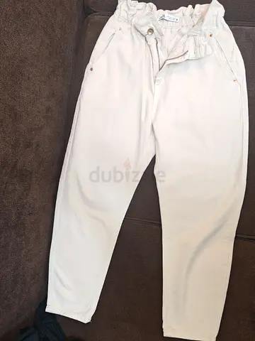 Zara cream paperbag high-waist trousers – size S