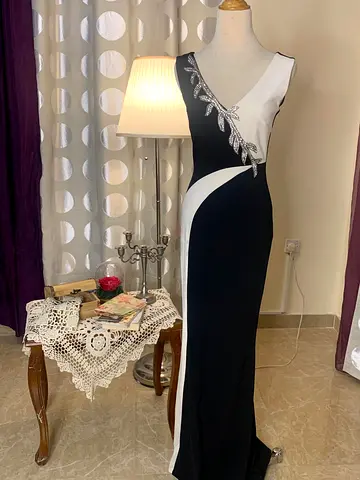 Elegant Black & White Evening Gown, party dress
