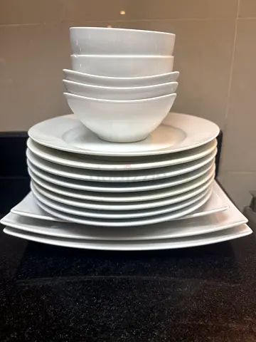 White Porcelain Dinnerware Set - Plates and Bowls (stacked)