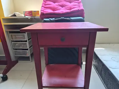 IKEA Solid Wood Side Table with Drawer - Deep Red
