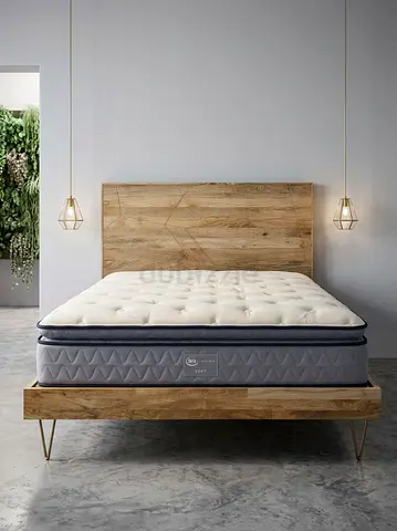 West Elm Solid Wood Bed Frame with Headboard and Mattress - Queen
