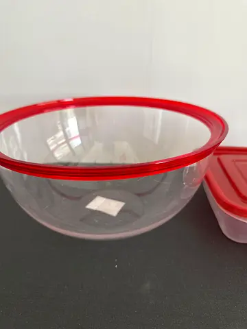 Clear Plastic Salad Bowl with Red Lid - Good Condition