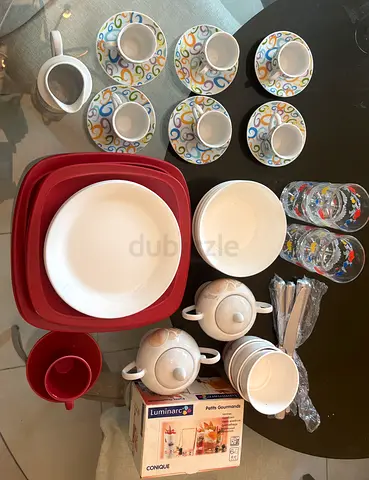 Complete 35+ Pc Kitchen Dinnerware & Tea Starter Set (Plates, Cups, Bowls, Luminarc Glassware)