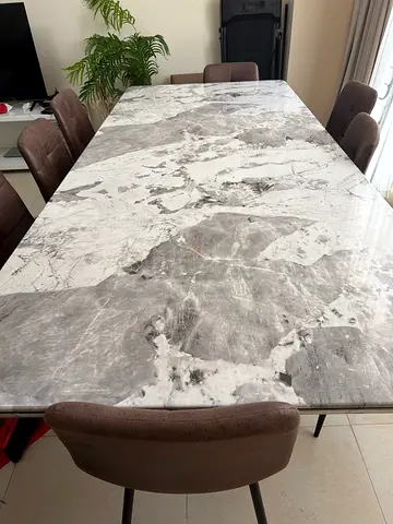 ⁠Modern Marble Dining Table with 8 Chairs - Excellent Condition