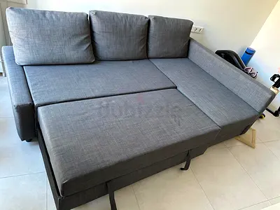 Grey Fabric L-Shaped Sofa Bed (Pull-out) - Good Condition