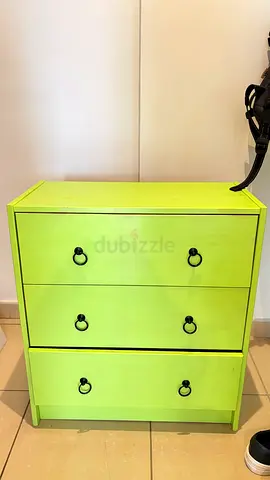 IKEA RAST Chest of 3 Drawers - Solid Pine, Hand Painted Lime Green