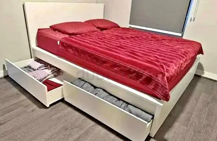 Ikea king size bed with mattress and storage drawers