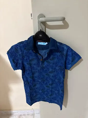 Blue patterned short-sleeve polo shirt - Size m