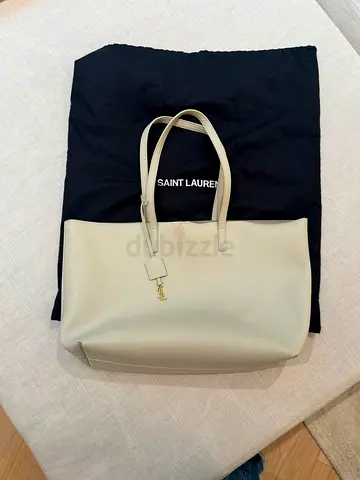 YSL Saint Laurent Shopper Leather Tote Bag White