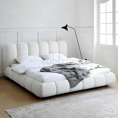 Low Profile Modern White Upholstered Platform Bed (Double Size)