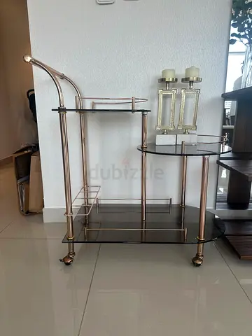 Gold Metal and Glass Serving Bar Trolley / Tea Cart - Excellent Condition