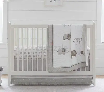 Pottery Barn Kendall White Baby Crib with Elephant Bedding - Solid Wood