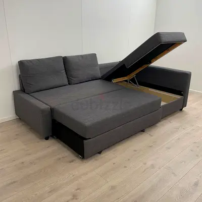 Grey Sectional Sofa Bed with Built-in Storage