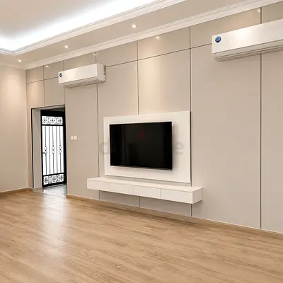 Modern TV Wall Panel with Floating TV Cabinet – Custom Media Unit UAE