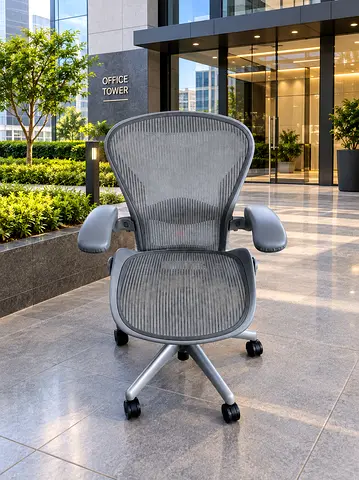 Herman Miller Ergonomic Mesh Office Chair with Armrests and Wheels - Grey