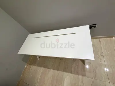 White Minimalist Desk with Cable Management Slot