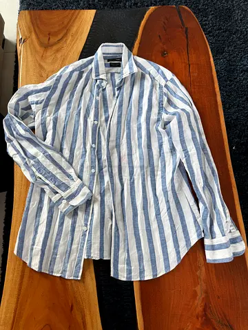Massimo Dutti - Blue and white striped long-sleeve casual shirt - large size