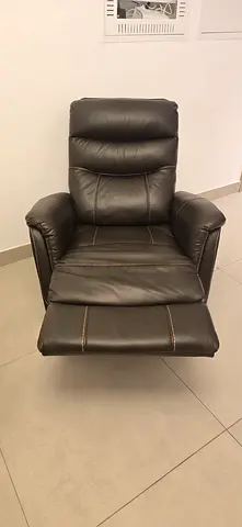 Dark brown leather recliner armchair - comfortable single seat