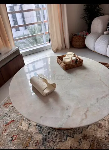 Round Marble Coffee Table - Light Beige,