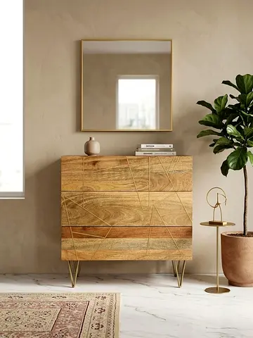 West Elm Solid Wood Chest of Drawers with Brass Legs — Good Condition