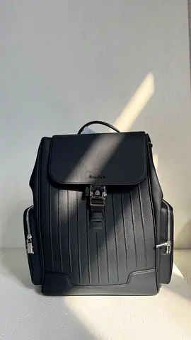 Rimowa Black Leather Backpack with Side Zip Pockets
