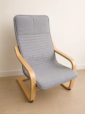 Comfortable Birch Veneer Armchair with Grey Cushion