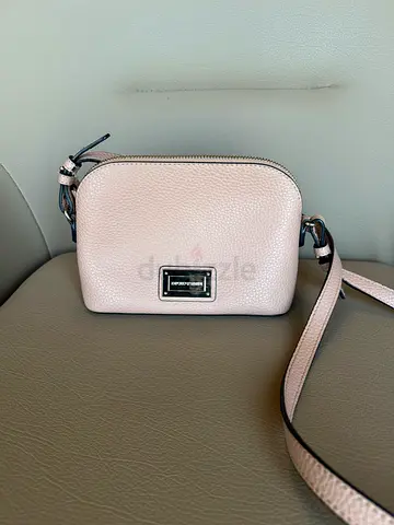 Emporio Armani light pink textured shoulder bag — metal logo plate