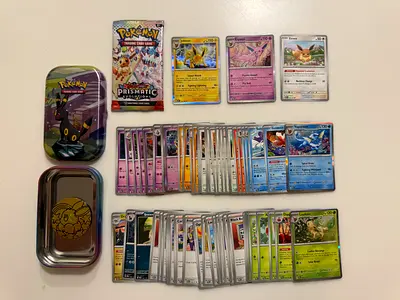 Pokemon cards PRISMATIC EVOLUTION original  holographic shiny cards Eevee coin Sylveon Umbreon tin