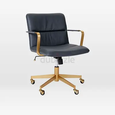 West elm Modern Grey Leather Office Chair with Gold Frame