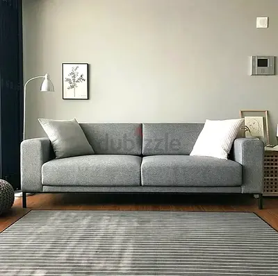 Custom Made Dark Blue Modern 3-Seater Grey Fabric Sofa