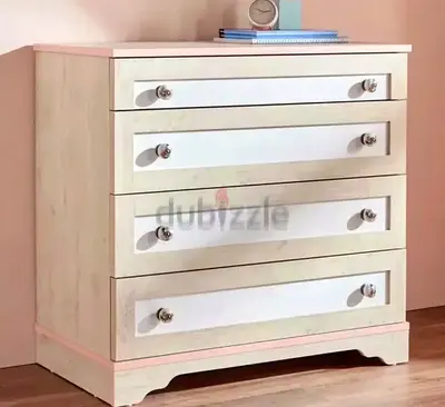 2 White Wooden 4-Drawer Dresser / Book storage in Good Condition