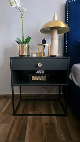 Modern black bedside table/nightstand with drawer and open shelf