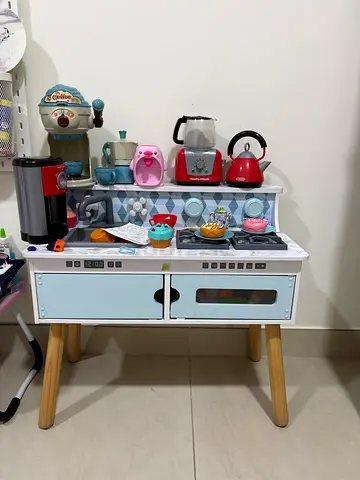 Wooden Play Kitchen Set with Accessories — Good Condition