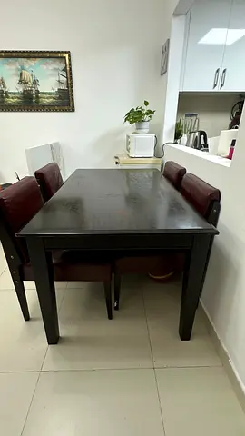 Solid Wood Dining Table with 4 Chairs - Dark Brown, Good Condition