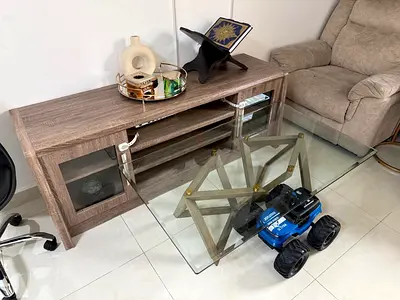 Wooden TV Console / Media Unit with Glass Doors - Good Condition