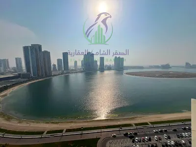 Three BHK in Al Taawun Corniche with sea views including the kitchen maid's room Four bathrooms large kitchen wardrobes free AC parking gym and pool.