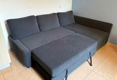 Dark Grey L-Shaped Sofa Bed with Pull-Out Extension