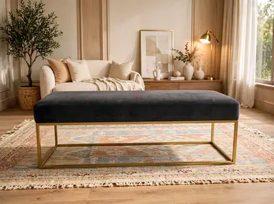 West Elm Blue Velvet Bench