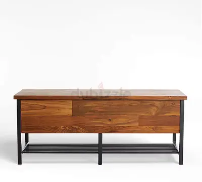 Teca Storage Trunk-Bench with Metal Frame and Lower Shelf - Crate & Barrel