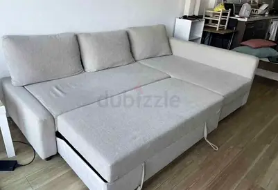 Light Grey L-Shape Pull Out Sofa Bed