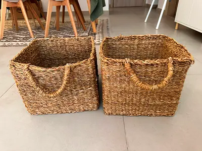 Pair of Woven Seagrass Storage Baskets with Handles