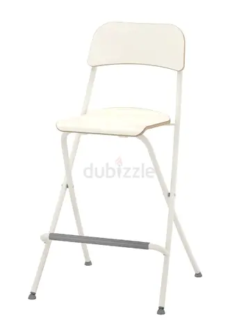 IKEA White folding bar stool with backrest - compact and sturdy