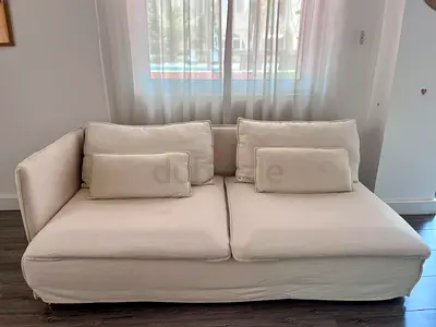 Beige 2-Seater Slipcovered Sofa Section (Removable Covers)