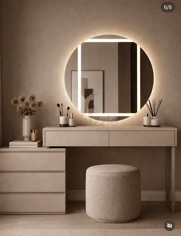 Modern Round LED Backlit Mirror for Vanity or Dressing Table