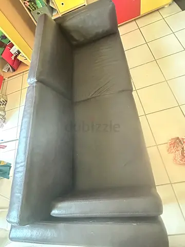 Simple Black 3-Seater Faux Leather Sofa - Good Condition